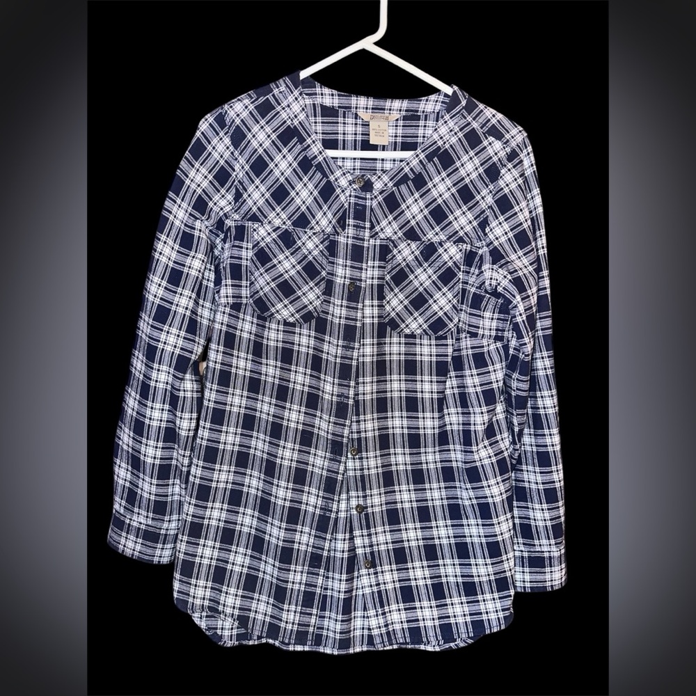 Duluth Trading Co 👚 Womens Blue Plaid Free Swingin' Tunic, Size Small, EUC!